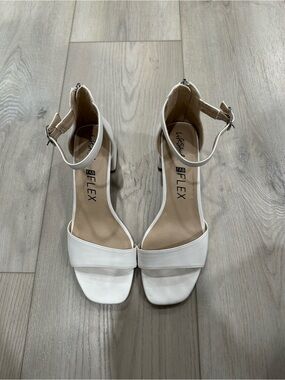 Life Stride White Ankle-Strap Block Heel Sandals